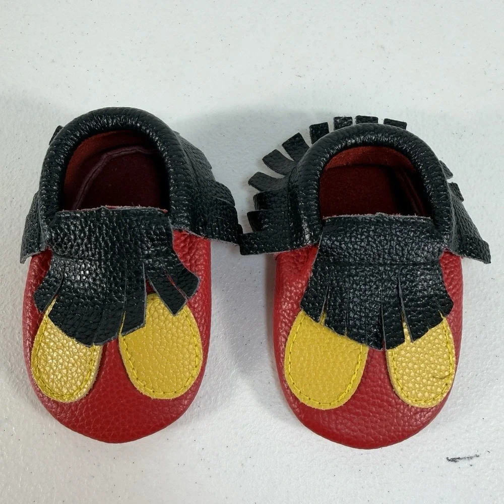 Mickey Like Moccasins Black with Yellow‎ & Red Baby Moccasins Leather Shoes